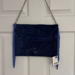 Ana Koutsi Handmade Suede Fringe Clutch • Navy Blue